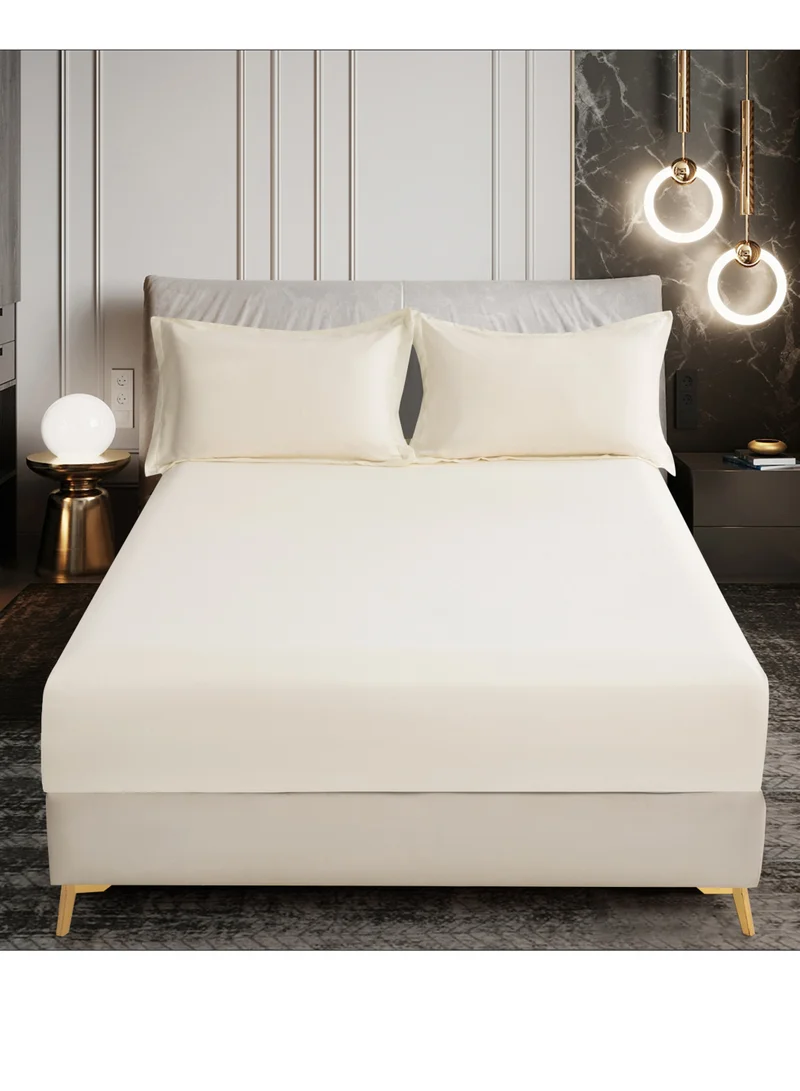 Donetella Bedding Fitted Sheet - Fits 150x200 Cm Bed For Queen Bed 3 Pcs (1 Fitted Sheet and 2 Pillowcases) - 30 Cm Deep Pocket - Solid Bed Sheet
