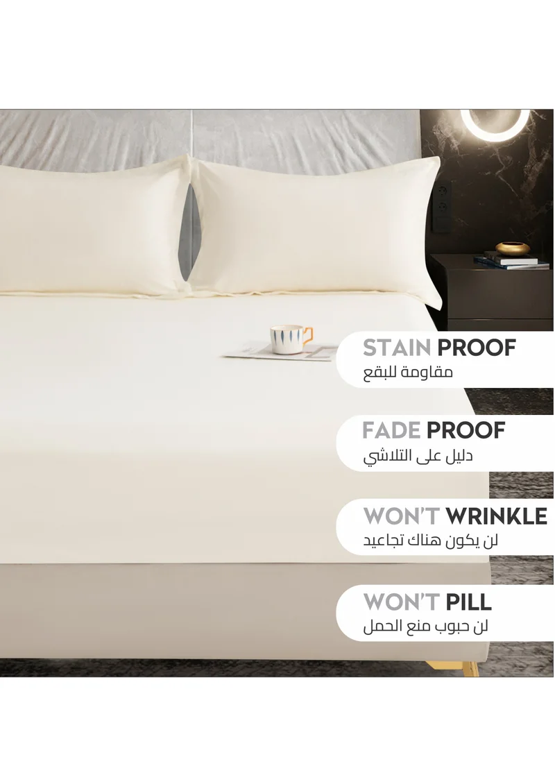 Donetella Bedding Fitted Sheet - Fits 150x200 Cm Bed For Queen Bed 3 Pcs (1 Fitted Sheet and 2 Pillowcases) - 30 Cm Deep Pocket - Solid Bed Sheet