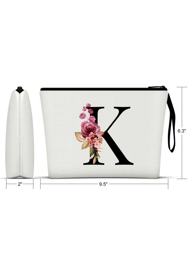 Vavabox A-Z Personalized Makeup Bag, Birthday Gifts for Women Mom, Gifts for Best Friend, Bride Bridesmaid Cosmetic bag (K, White) - Image 2