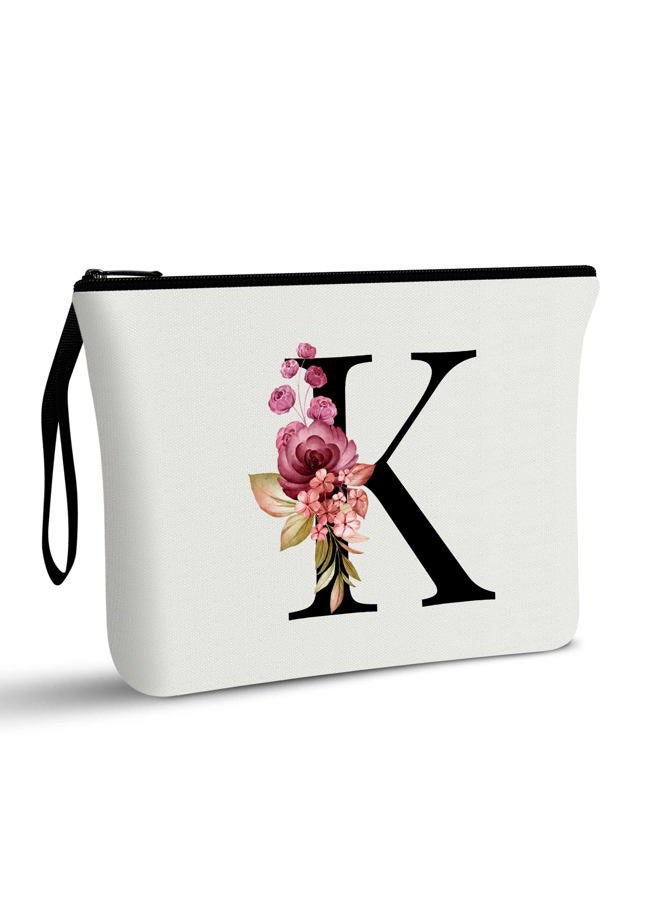 Vavabox A-Z Personalized Makeup Bag, Birthday Gifts for Women Mom, Gifts for Best Friend, Bride Bridesmaid Cosmetic bag (K, White) - Image 1