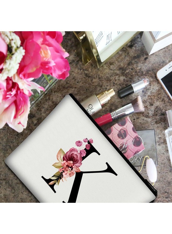 Vavabox A-Z Personalized Makeup Bag, Birthday Gifts for Women Mom, Gifts for Best Friend, Bride Bridesmaid Cosmetic bag (K, White) - Image 4