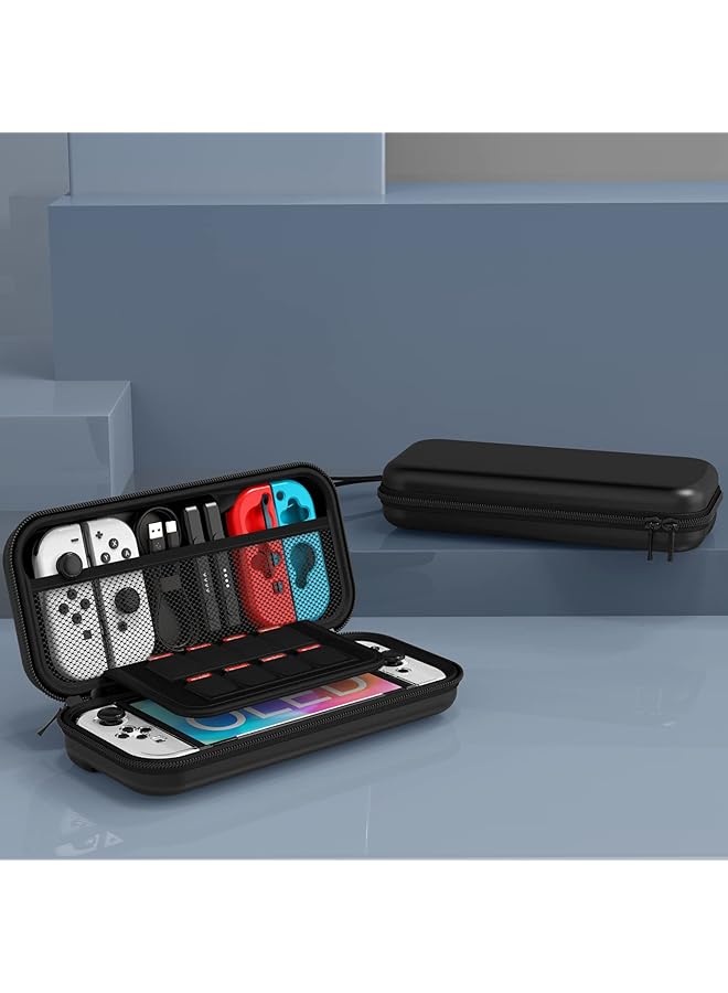 هاي ستوب حافظة متوافقة مع جهاز نينتندو سويتش، طراز OLED، مجموعة ملحقات 9 في 1 لجهاز نينتندو سويتش 2021، طراز OLED، مع غطاء حماية قابل للتركيب، واقي شاشة HD Switch، وأغطية قبضة الإبهام - Image 4