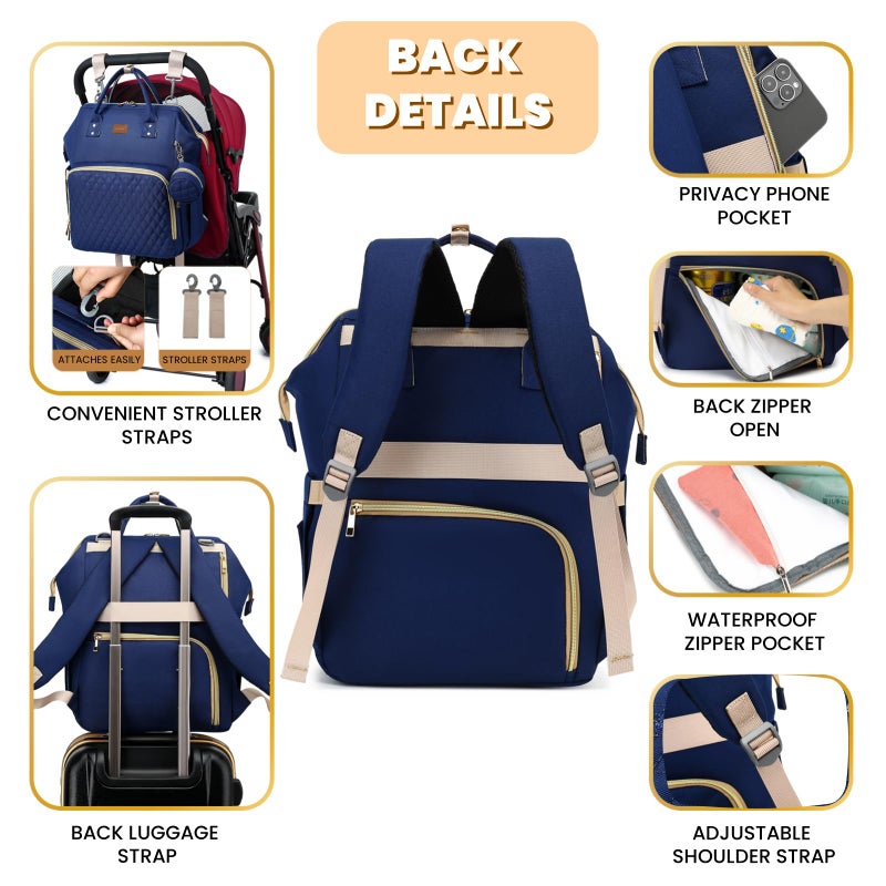 ROSEGIN Diaper Bag Backpack with Changing Pad, Pacifier Case, Baby Bag for Boy Girl Toddler - Large, Stylish, Waterproof Travel Quilted Diaper Bag for Mom - Baby Shower - Navy Blue - Image 4