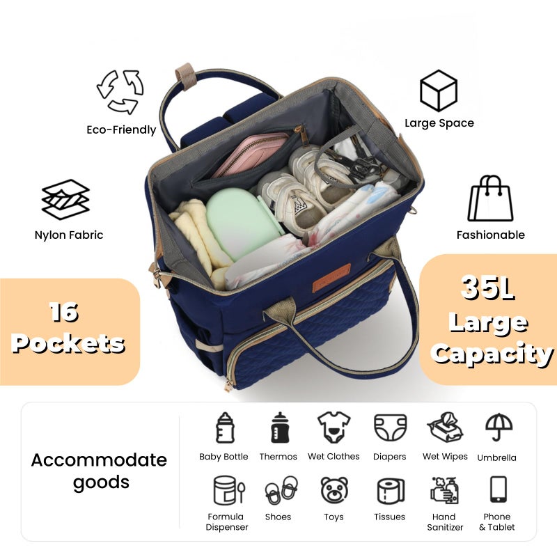 ROSEGIN Diaper Bag Backpack with Changing Pad, Pacifier Case, Baby Bag for Boy Girl Toddler - Large, Stylish, Waterproof Travel Quilted Diaper Bag for Mom - Baby Shower - Navy Blue - Image 2