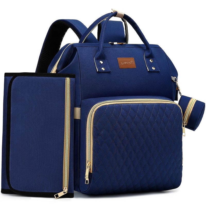 ROSEGIN Diaper Bag Backpack with Changing Pad, Pacifier Case, Baby Bag for Boy Girl Toddler - Large, Stylish, Waterproof Travel Quilted Diaper Bag for Mom - Baby Shower - Navy Blue - Image 1