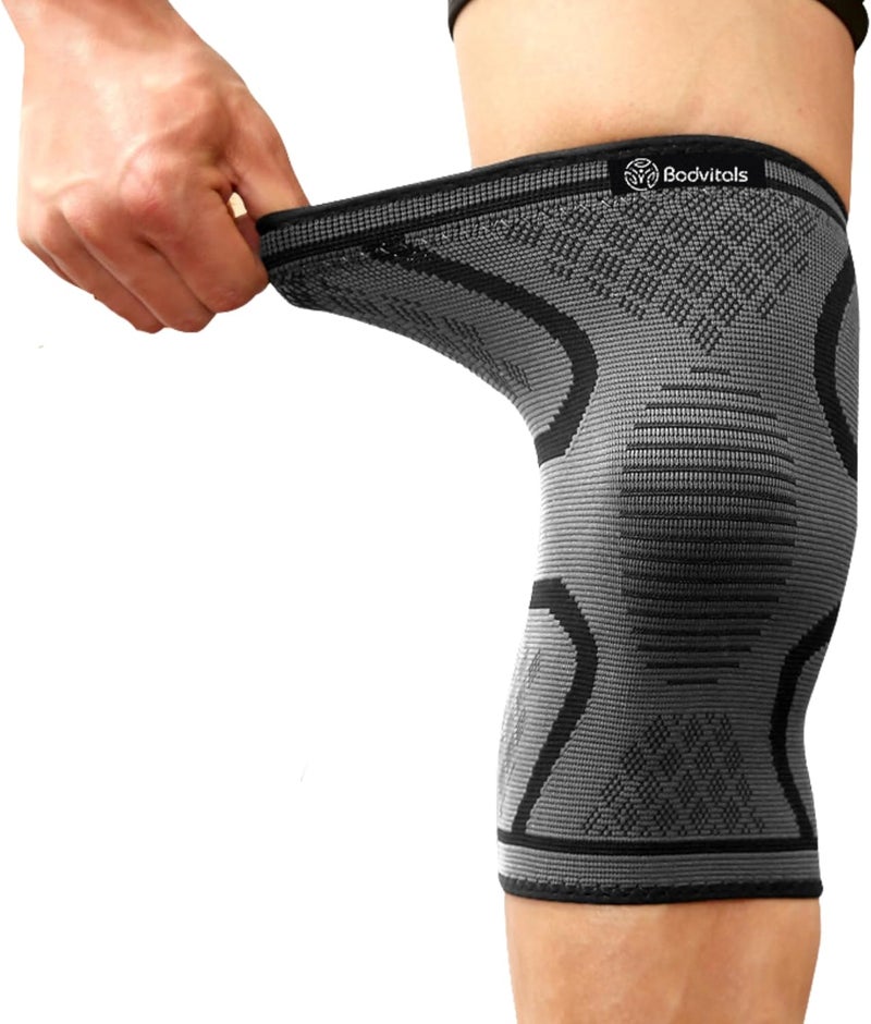 BODVITALS Knee Brace Compression Sleeve | Sports Knee Sleeve for Men and Women | Knee Brace for Running, Indoor & Outdoor Sports, Gym, Cycling, Football, Basketball and Weightlifting (Black, XL) - Image 1