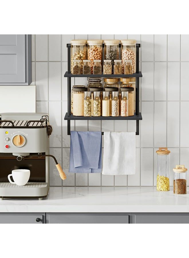 yeavs Wall Mounted Towel Rack for Bathroom, Bath Storage Holder 3-Tier Steel Wood Towel Shelf with Bar, Black - Image 4