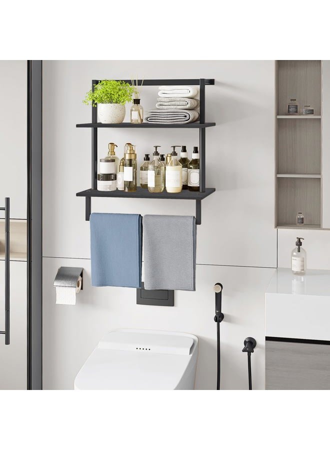 yeavs Wall Mounted Towel Rack for Bathroom, Bath Storage Holder 3-Tier Steel Wood Towel Shelf with Bar, Black - Image 2
