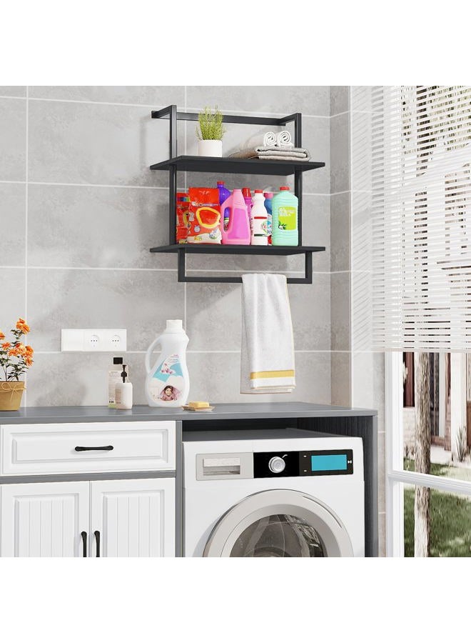 yeavs Wall Mounted Towel Rack for Bathroom, Bath Storage Holder 3-Tier Steel Wood Towel Shelf with Bar, Black - Image 5
