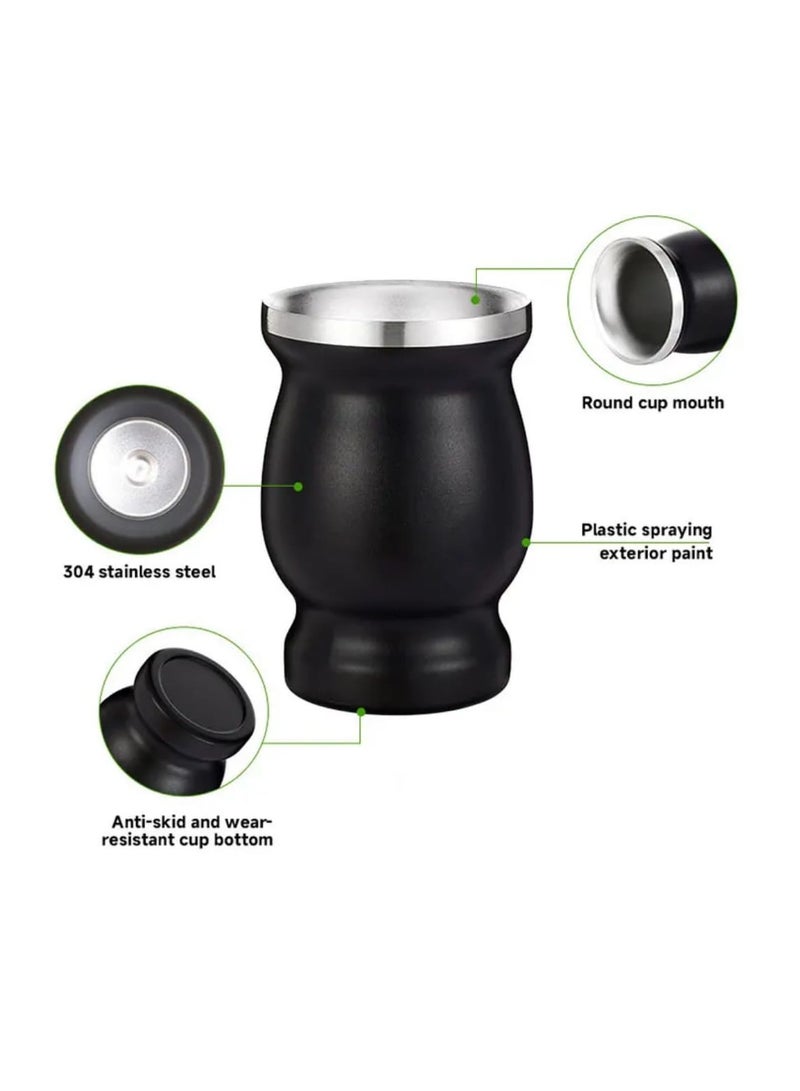 Liying Stainless Steel Double-Wall Mate Cup And Bombilla Set - Yerba Mate set Includes One Yerba Mate Cup, 2 Bombillas Mate (Straw) & Brush (black)  - Image 4