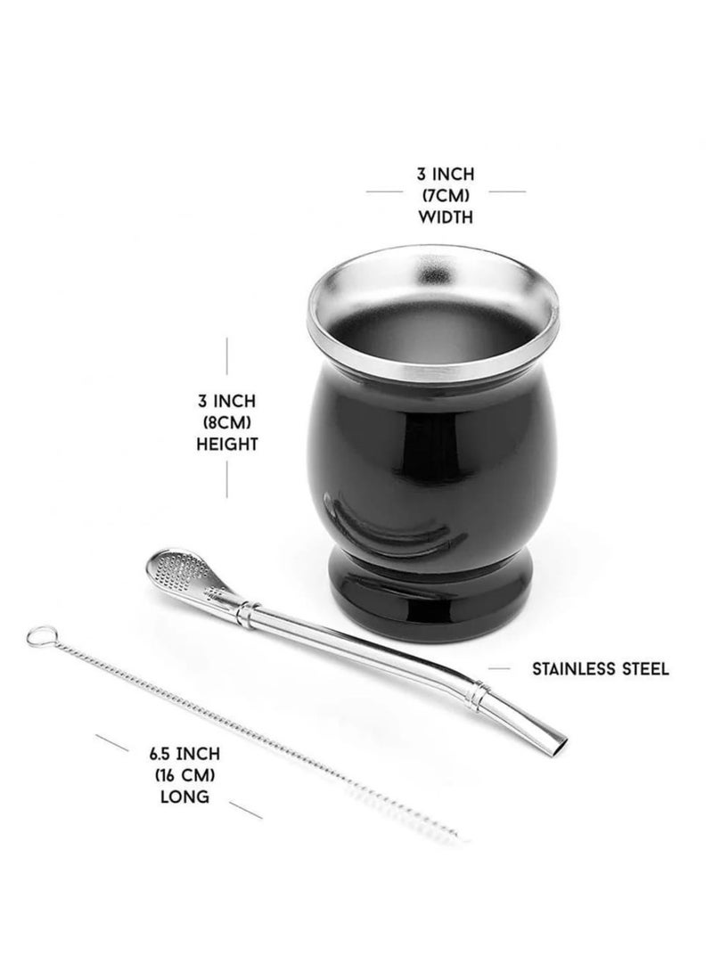 Liying Stainless Steel Double-Wall Mate Cup And Bombilla Set - Yerba Mate set Includes One Yerba Mate Cup, 2 Bombillas Mate (Straw) & Brush (black)  - Image 5