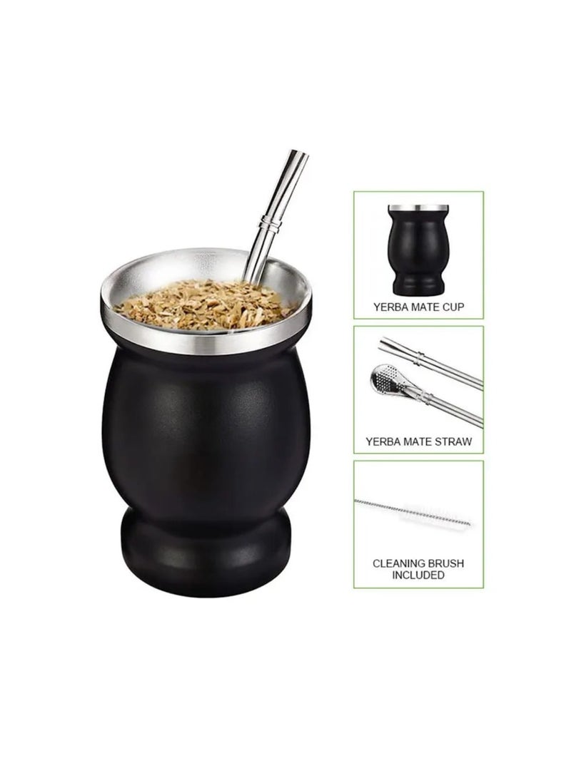 Liying Stainless Steel Double-Wall Mate Cup And Bombilla Set - Yerba Mate set Includes One Yerba Mate Cup, 2 Bombillas Mate (Straw) & Brush (black)  - Image 2
