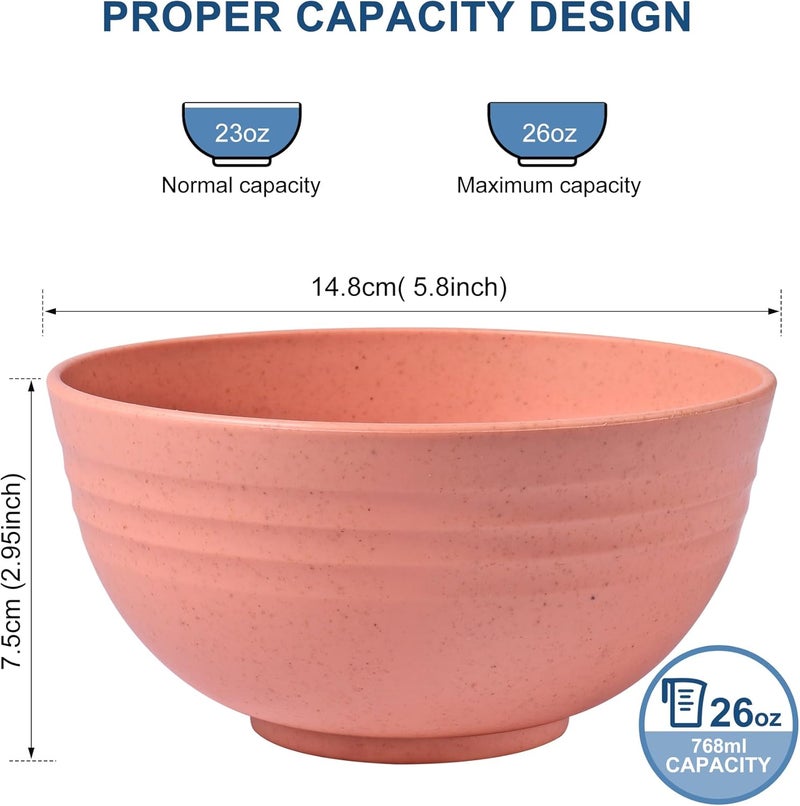 HOTEC 12pcs Unbreakable Wheat Straw Cereal Bowls  Microwave  Dishwasher Safe Soup and Salad Bowls 26oz BPA Free Multicolor - Image 2
