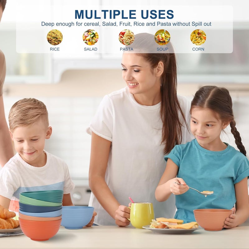 HOTEC 12pcs Unbreakable Wheat Straw Cereal Bowls  Microwave  Dishwasher Safe Soup and Salad Bowls 26oz BPA Free Multicolor - Image 5