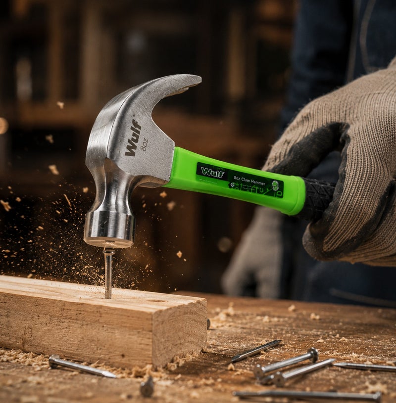 WULF Claw Hammer 8oz with Ergonomic Non-Slip Rubber Grip Handle, Forged Steel Hammer Head with Polished Claw for Nail Pulling, Carpentry, Woodwork, Construction, DIY Repairs & Professional Heavy-Duty Use - Image 5