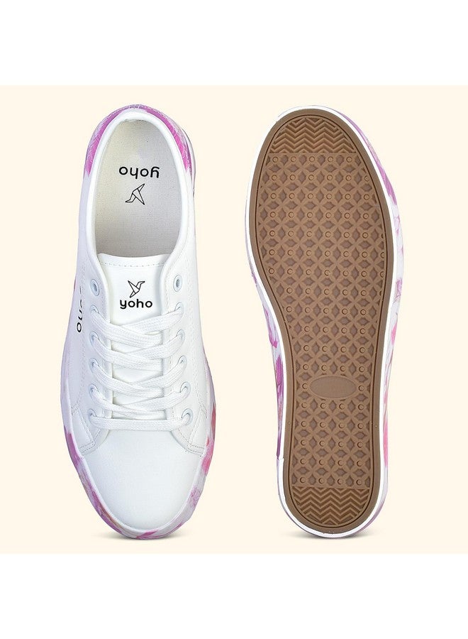 YOHO Aurora Women’s Stylish Floral Design Chunky Sneakers | White - UK 8 - Image 4