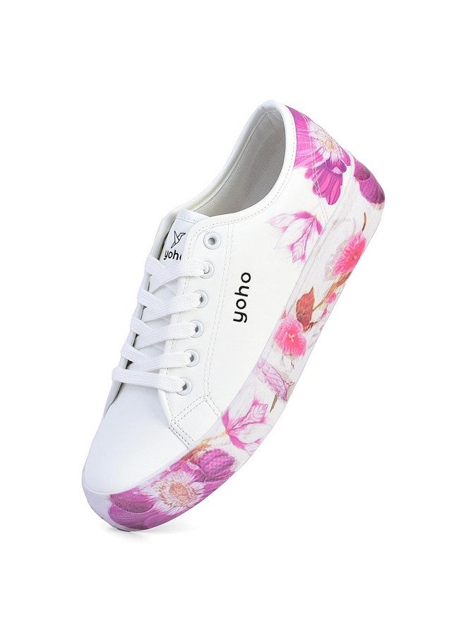 YOHO Aurora Women’s Stylish Floral Design Chunky Sneakers | White - UK 8 - Image 1
