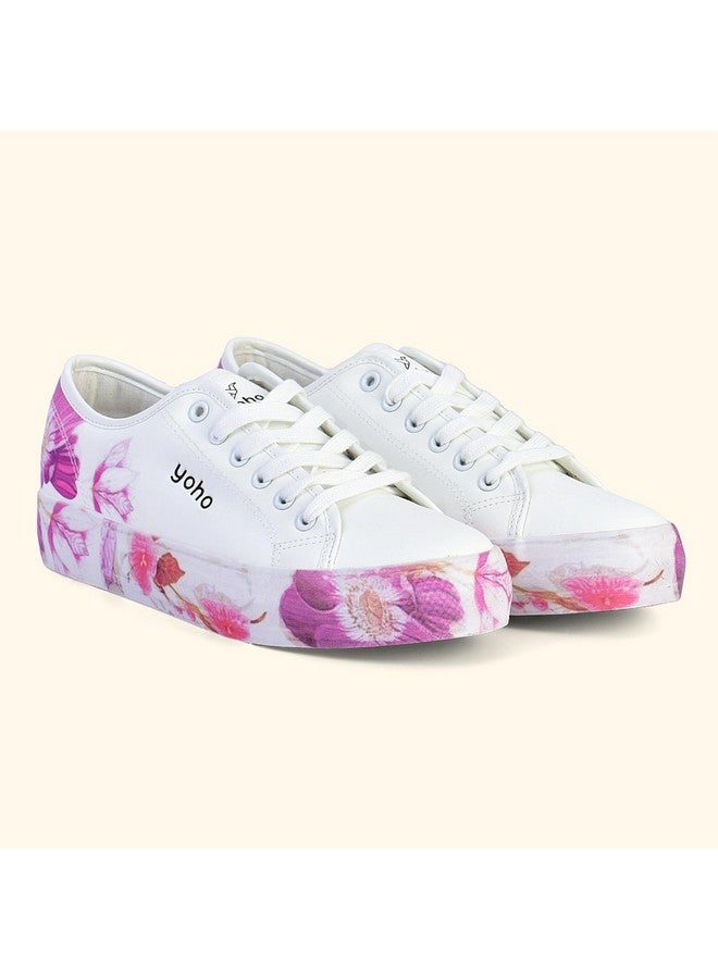 YOHO Aurora Women’s Stylish Floral Design Chunky Sneakers | White - UK 8 - Image 5