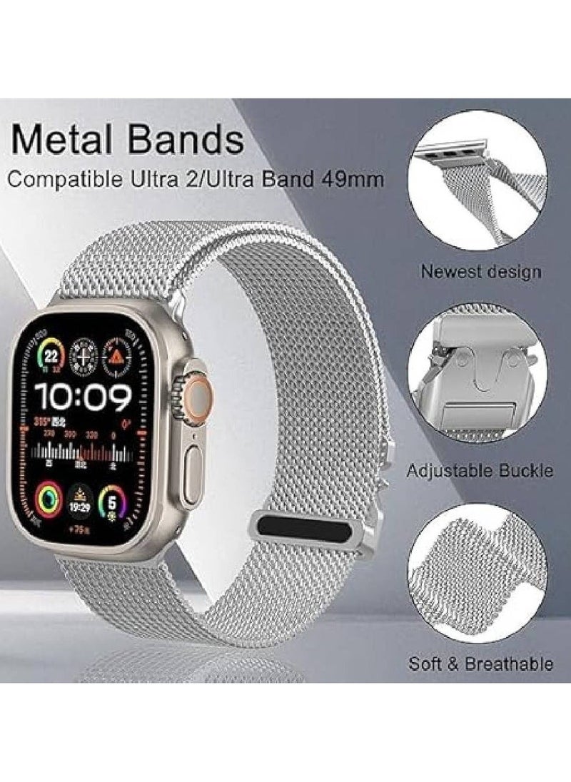 Adjustable Metal Strap for Apple Watch Ultra & Ultra 2 - Milanese Loop Stainless Steel Mesh Band for 49mm, 46mm, 45mm, 44mm (Silver)  - Image 2