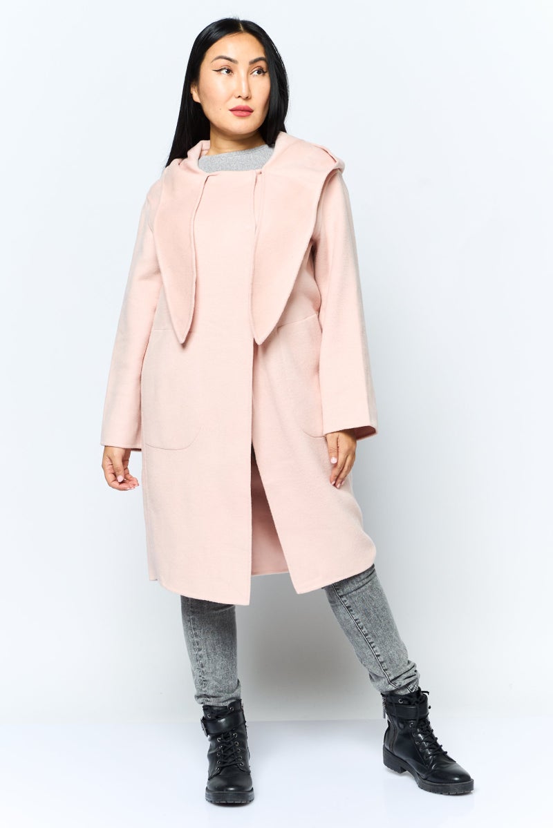 VERO MODA Women Solid Hooded Trench Coat, Pink  - Image 1