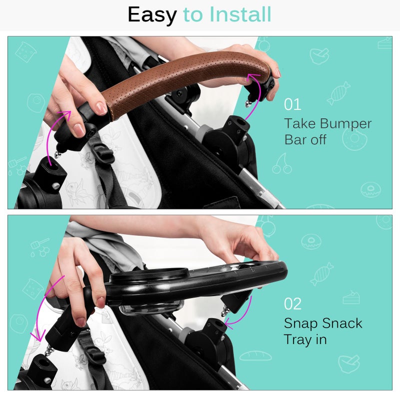 Boffinby صينية وجبات تناسب UPPAbaby Vista/Vista V2/Vista V3/Cruz/Cruz V2/ RumbleSeat/RumbleSeat V2، صينية عربة مع حامل أكواب ووعاء مدمج، آمنة للغسل في غسالة الصحون، تثبيت سريع، تطوى مع العربة، رمادي - Image 3