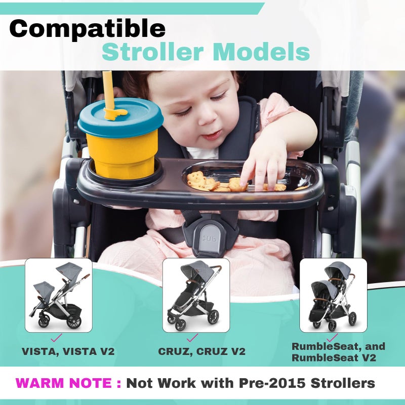Boffinby صينية وجبات تناسب UPPAbaby Vista/Vista V2/Vista V3/Cruz/Cruz V2/ RumbleSeat/RumbleSeat V2، صينية عربة مع حامل أكواب ووعاء مدمج، آمنة للغسل في غسالة الصحون، تثبيت سريع، تطوى مع العربة، رمادي - Image 2