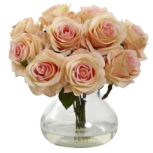 Nearly Natural Rose Artificial Arrangement with Vase - Image 1