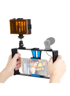 PULUZ 2 in 1 Vlogging Live Broadcast LED Selfie Light Smartphone Video Rig Kits with Cold Shoe Tripod Head for iPhone, Galaxy, Huawei, Xiaomi, HTC, LG, Google, and Other Smartphones(Blue)