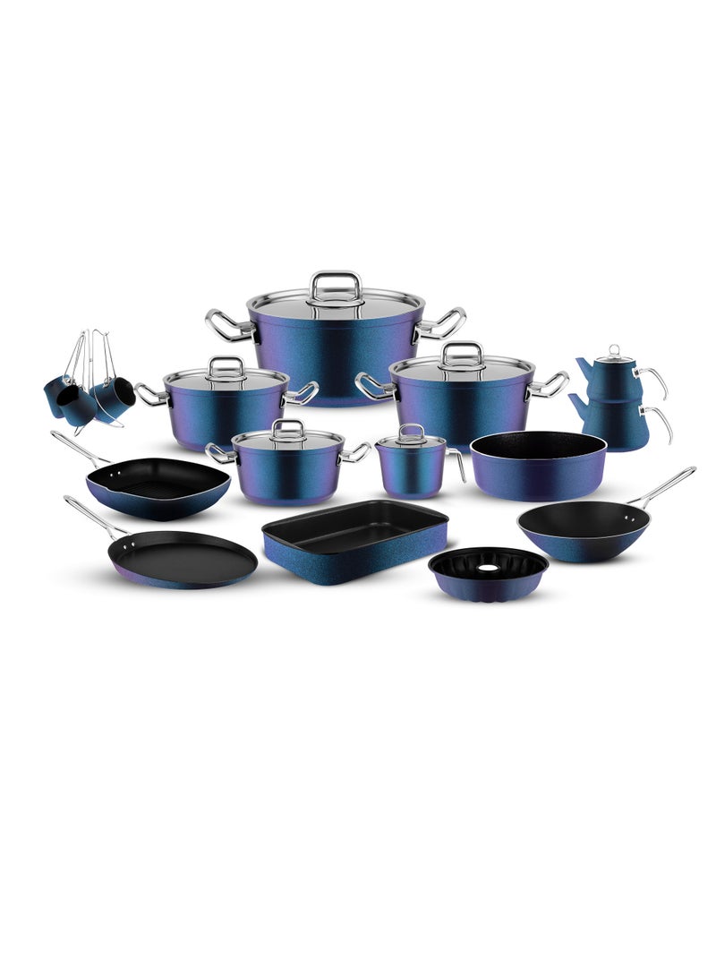 لاينس طقم حلل لاينز تيفال مدور بغطاء استانلس 24ق ازرق