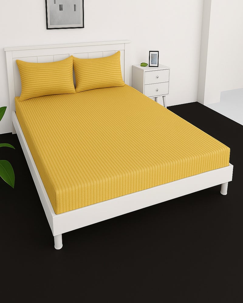 MAXQON Deep Fitted Bed Sheet with 2Pcs Pillow Covers, Super king (200x200+30CM), Color Gold - Image 1