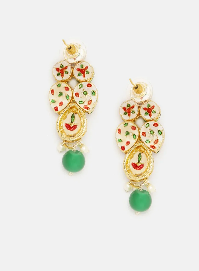 Priyaasi Kundan-Studded  Beaded Contemporary Drop Earrings