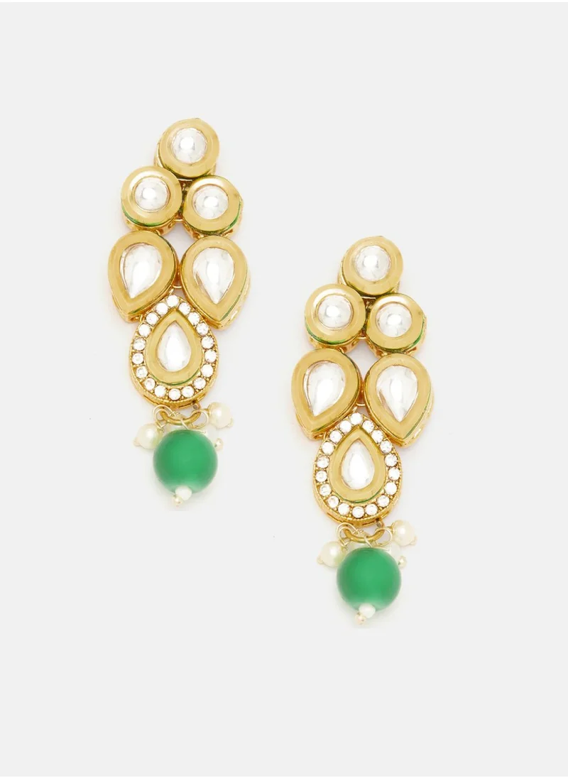 برياسي Kundan-Studded  Beaded Contemporary Drop Earrings