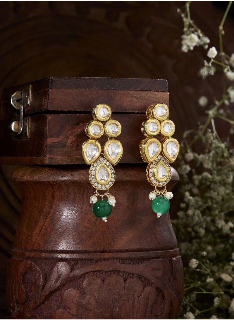 Priyaasi Kundan-Studded  Beaded Contemporary Drop Earrings