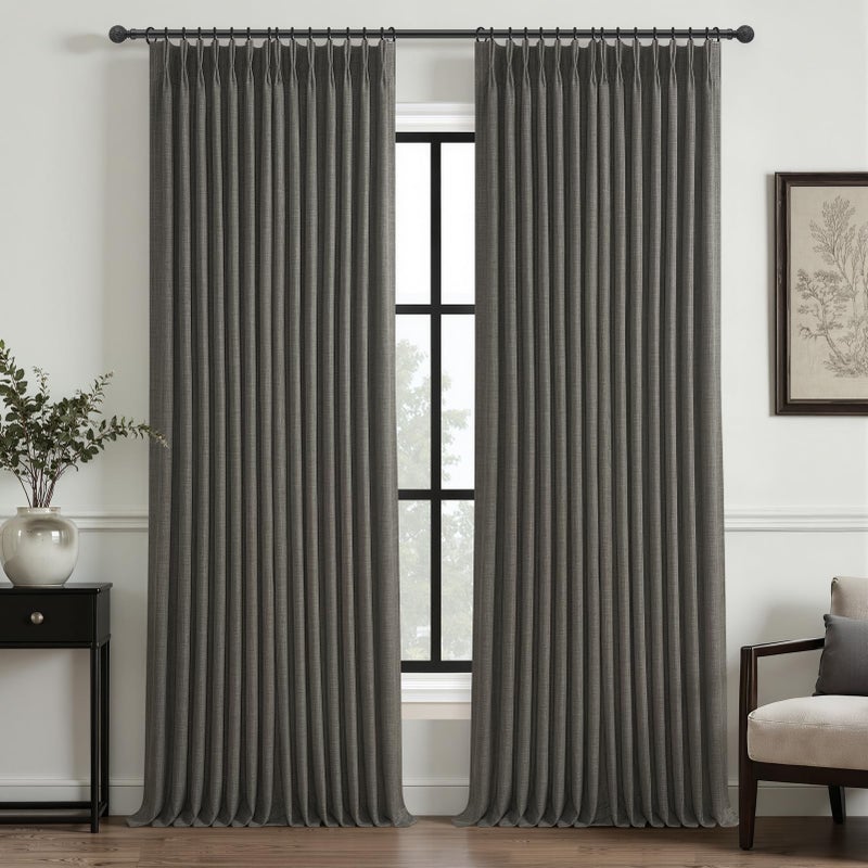 PleatedDrapes Memory Trained Pinch Pleated 96 Inch Viral Curtains for Living Room 2 Panels Set, Dark Grey Blackout Double Layer Linen Thermal Privacy Noise Reducing Elegant Windows Curtain for Kids Room 8 FT Length - Image 1