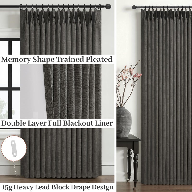 PleatedDrapes Memory Trained Pinch Pleated 96 Inch Viral Curtains for Living Room 2 Panels Set, Dark Grey Blackout Double Layer Linen Thermal Privacy Noise Reducing Elegant Windows Curtain for Kids Room 8 FT Length - Image 4