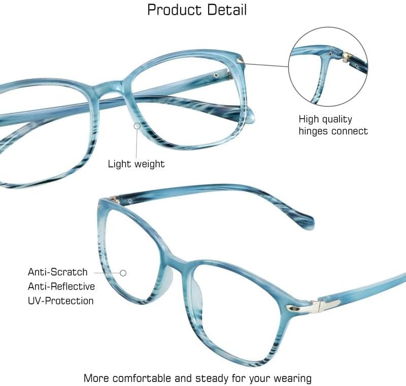 VisionGlobal Blue Light Blocking Glasses for Women/Men, Anti Eyestrain, Computer Reading, TV Glasses, Stylish Square Frame, Anti Glare - Image 2