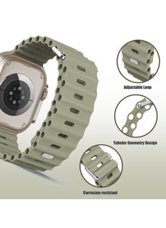 Color Fans Apple Watch Ultra Ocean Band 49mm 45mm 44mm 42mm for Men Women, Soft Silicone Sport Band Replacement Strap for Apple Watch Ultra iWatch Series 8 7 SE 6 5 4 3 2 1 Khaki  - Image 4