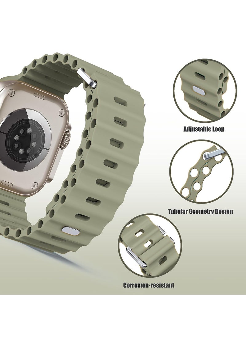 Color Fans Apple Watch Ultra Ocean Band 49mm 45mm 44mm 42mm for Men Women, Soft Silicone Sport Band Replacement Strap for Apple Watch Ultra iWatch Series 8 7 SE 6 5 4 3 2 1 Khaki  - Image 4