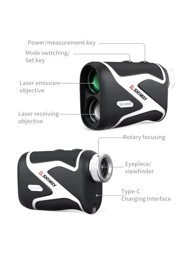 SNDWAY 2000 Yards OLED Golf & Hunting Laser Rangefinder with Magnetic Mount – 6X Zoom, Flag Lock, Slope & Height Compensation, Horizontal Distance Mode, Ultra-Long 2000m Measurement, ±1m High Precision, Fast 0.5s Laser Scan, Speed Detection 0–300km/h, USB-C Rechargeable 750mAh Battery, IP54 Water Resistant Monocular Telescope for Golfers & Outdoor Sports - Image 4
