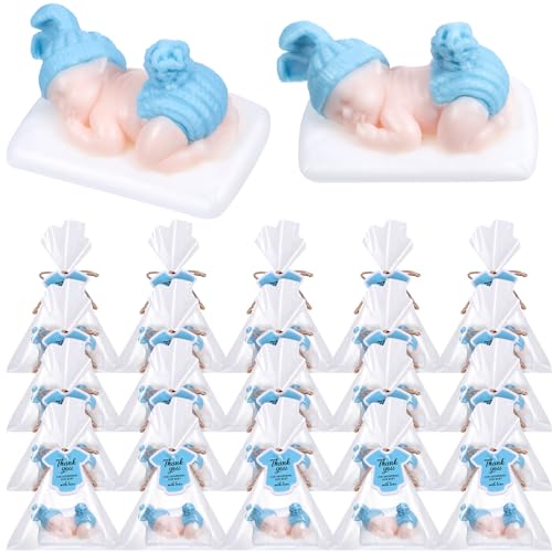Otuuz 24 Packs Baby Shower Soap Favors Handmade Sleeping Baby Shower Scented Soap with Gift Tags for Guests Girl Boy Favors Decor (Classic Blue) - Image 1
