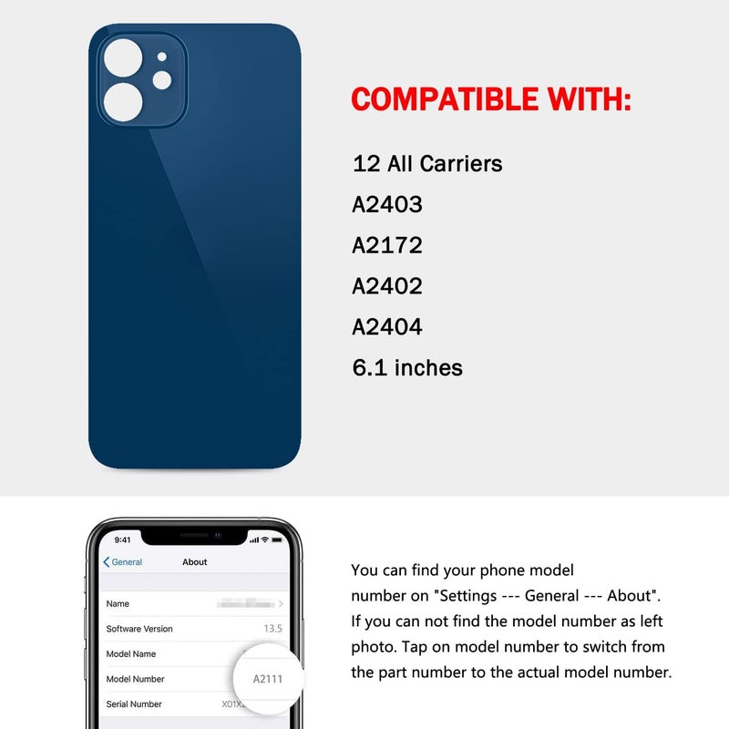 UooFide Rear Back Screen Glass Back Cover Replacement Compatible with iPhone 12 6.1-Inches All Carriers (Blue) - Image 2