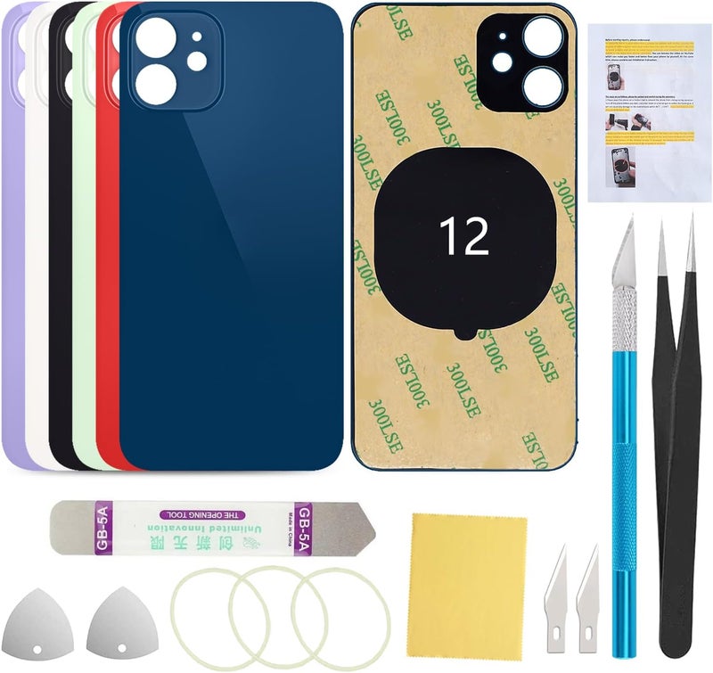 UooFide Rear Back Screen Glass Back Cover Replacement Compatible with iPhone 12 6.1-Inches All Carriers (Blue) - Image 1