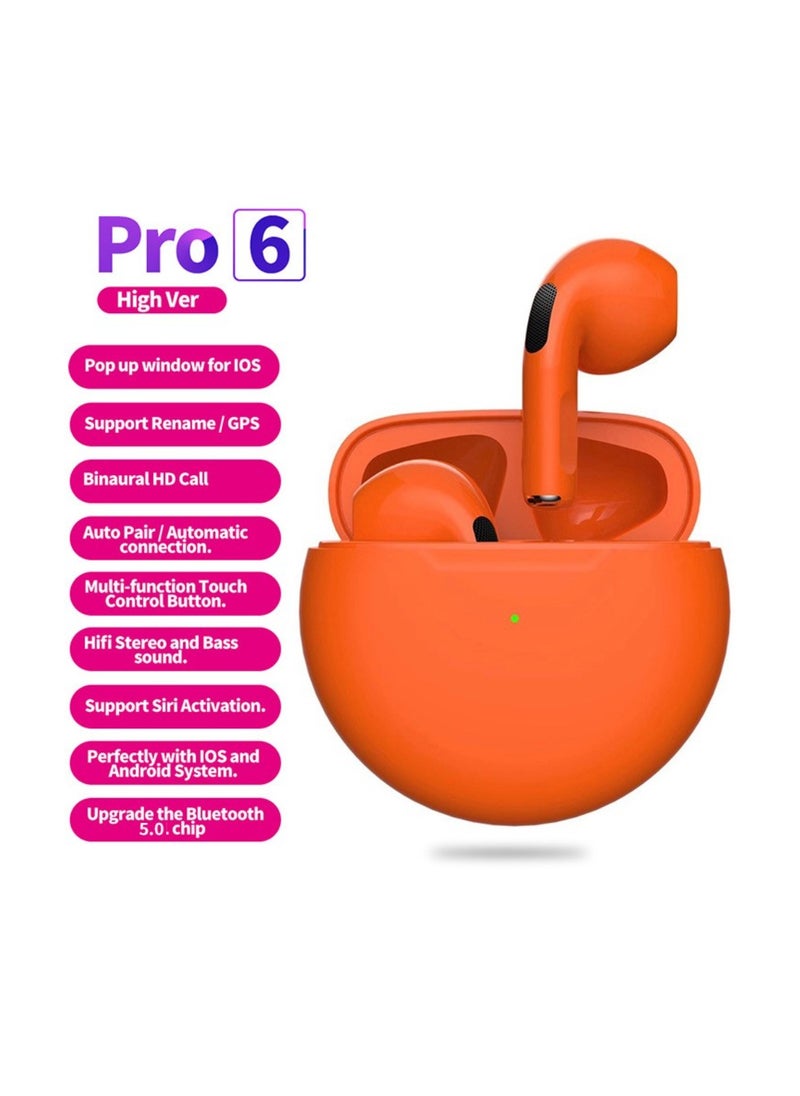 DIGI CORE - Pro 6 TWS True Wireless Headphones Bluetooth Earphone Earbuds Bass Headset Wireless Earbuds In-Ear Earbuds Lightweight Bluetooth 5.0 Headphones With Mic Multimode Headphone (Reddish Orange) - Image 1