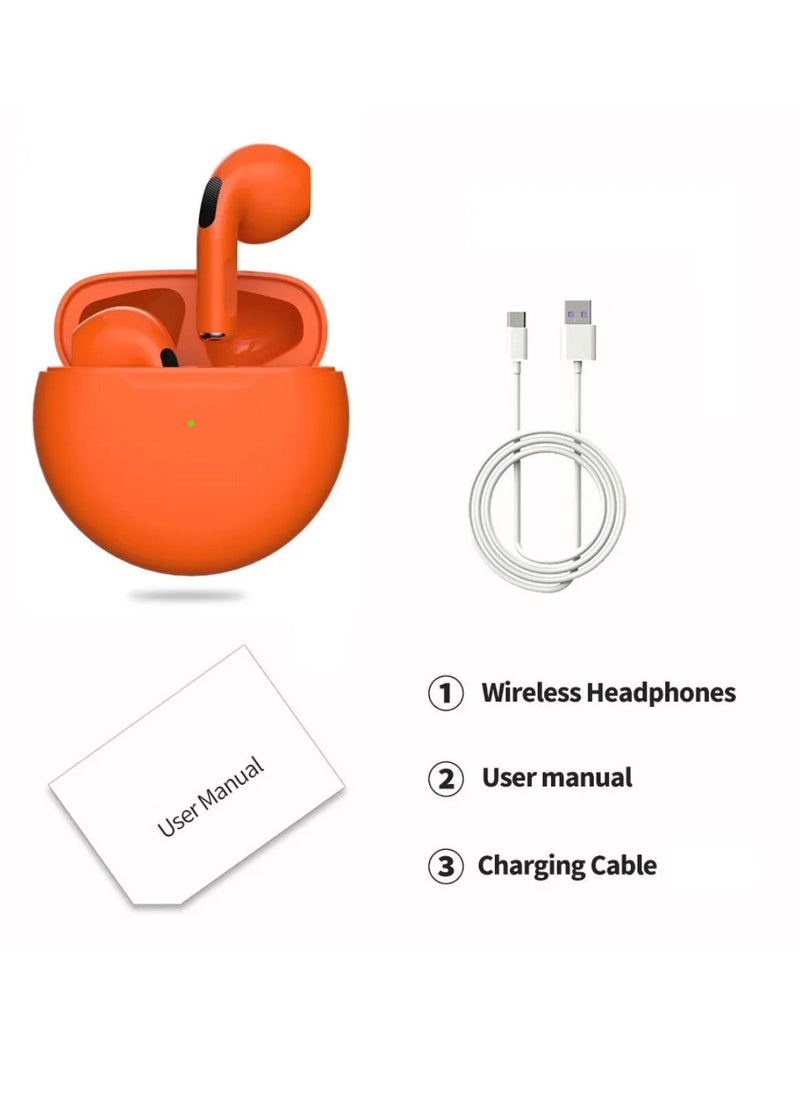 DIGI CORE - Pro 6 TWS True Wireless Headphones Bluetooth Earphone Earbuds Bass Headset Wireless Earbuds In-Ear Earbuds Lightweight Bluetooth 5.0 Headphones With Mic Multimode Headphone (Reddish Orange) - Image 1