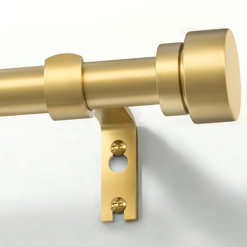PORTRES Warm Gold Heavy Duty Curtain Rods for Windows 66 to 120 Inches Adjustable Length 1" Diameter Brass Curtain Rod with Modern Decorative Finials for Outdoor Bedroom Kitchen Living Room - Image 1
