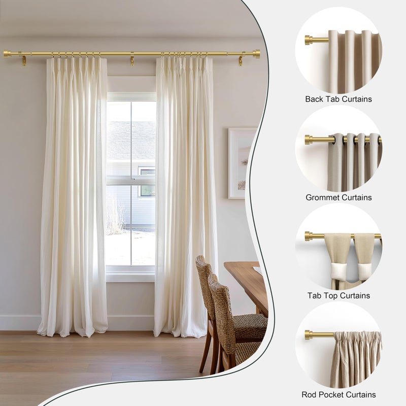 PORTRES Warm Gold Heavy Duty Curtain Rods for Windows 66 to 120 Inches Adjustable Length 1" Diameter Brass Curtain Rod with Modern Decorative Finials for Outdoor Bedroom Kitchen Living Room - Image 3