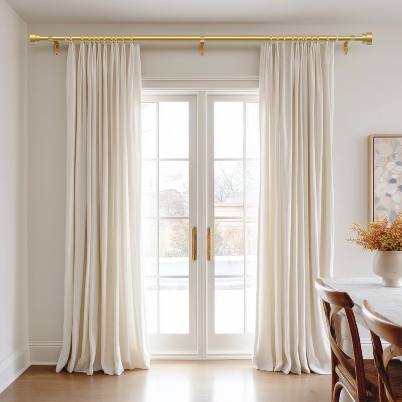 PORTRES Warm Gold Heavy Duty Curtain Rods for Windows 66 to 120 Inches Adjustable Length 1" Diameter Brass Curtain Rod with Modern Decorative Finials for Outdoor Bedroom Kitchen Living Room - Image 2