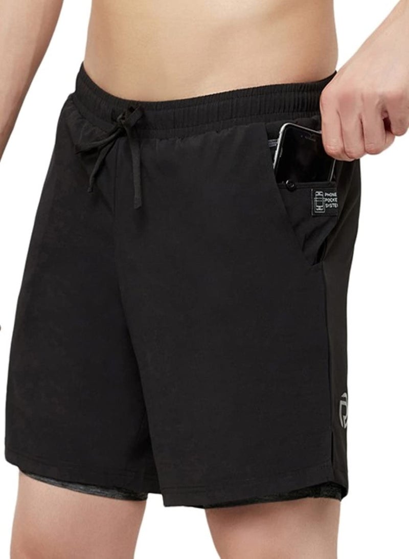 Revo Men's 2-in-1 Sports Shorts with Phone Pocket, Light Weight & Quick Dry for Gym, Running & Athletic wear (Black, XX-Large) - Image 5