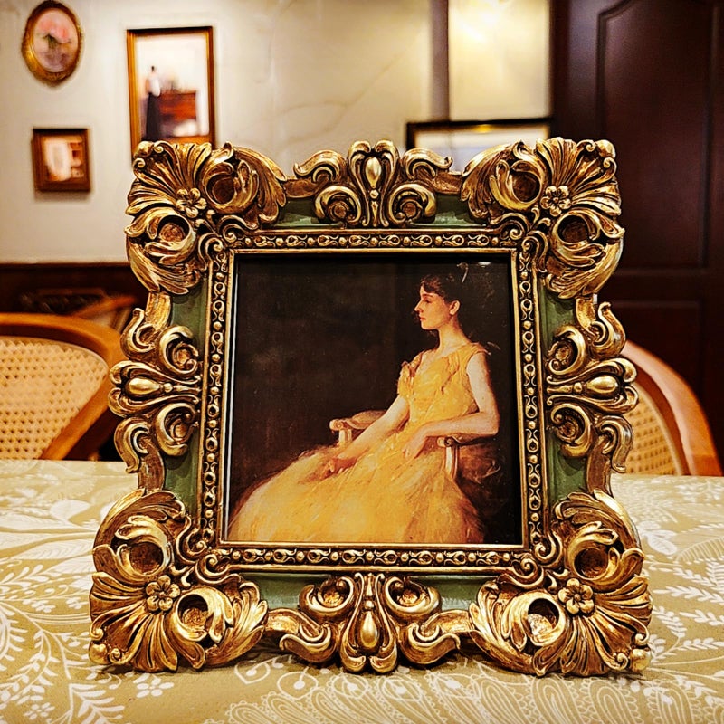 CISOO 4x4 Vintage Small Picture Frame  Antique Ornate Green and Gold Square Photo Frame  for Table Top and Wall Display  Decorative Floral Design Retro Home Decor  Photo Gallery Art - Image 2