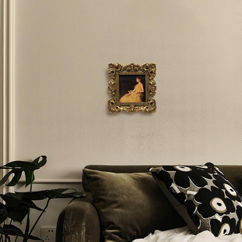 CISOO 4x4 Vintage Small Picture Frame  Antique Ornate Green and Gold Square Photo Frame  for Table Top and Wall Display  Decorative Floral Design Retro Home Decor  Photo Gallery Art - Image 4